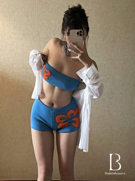[SUMMER☀️] S2082 RUDY SET bộ đồ bikini dệt kim 2 mảnh đi biển mùa hè thời trang kèm quần short hot trend Bralettehousevn