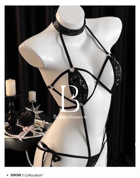 Bộ đồ liền thân dây Skin-tight Bodysuit S2527 da PU táo bạo gợi cảm nóng bỏng Bralettehousevn