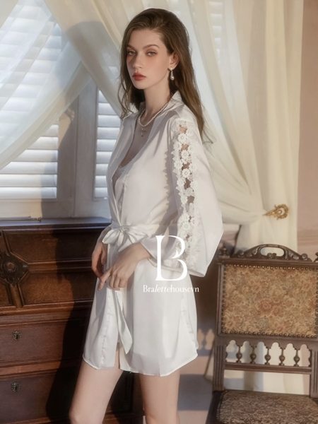 Choàng ngủ nữ satin Evelyn S2237 phối hoa nổi gợi cảm Bralettehousevn