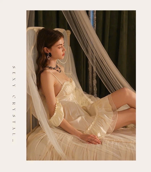 [CHE BẮP TAY] Đầm váy ngủ nữ Laila Dress S2507 satin cao cấp có tay  dáng xoè che khuyết điểm phong cách nàng thơ Bralettehousevn