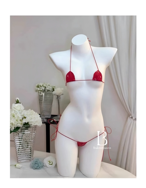 Set đồ lót tiny da PU cột dây 2 mảnh Qiana Set S2533 gợi cảm táo bạo Bralettehousevn