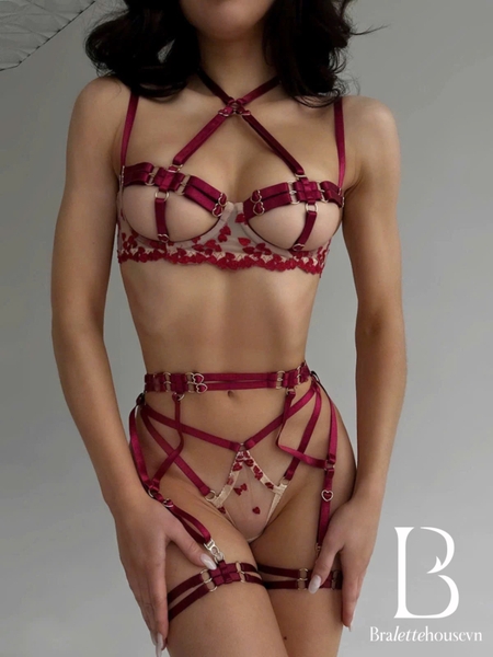[KÈM ĐAI] Bộ đồ lót Many Set S2503 tông đỏ phối màu quyến rũ gợi cảm táo bạo Bralettehousevn
