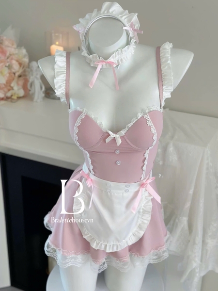 [KÈM PHỤ KIỆN] Bộ đồ cosplay hầu gái Cleaning Maid Set S2622 có gọng có mút tôn dáng Bralettehousevn