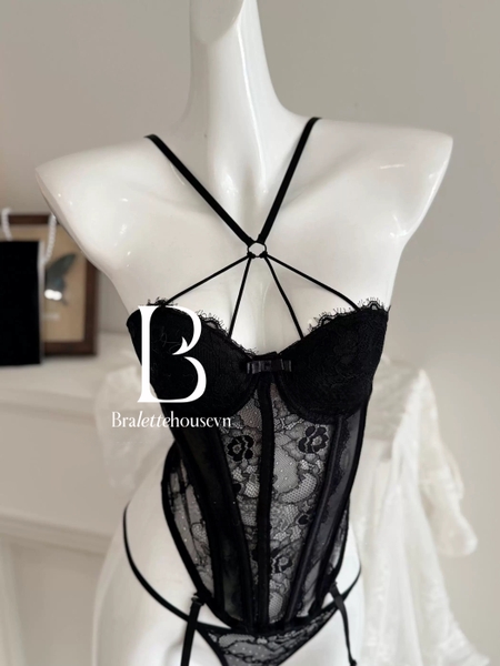 HOT HIT Lisa Corset S2574 kèm quần nữ tính quyến rũ điểm nhấn dây trước ngực siêu tôn dáng Bralettehousevn