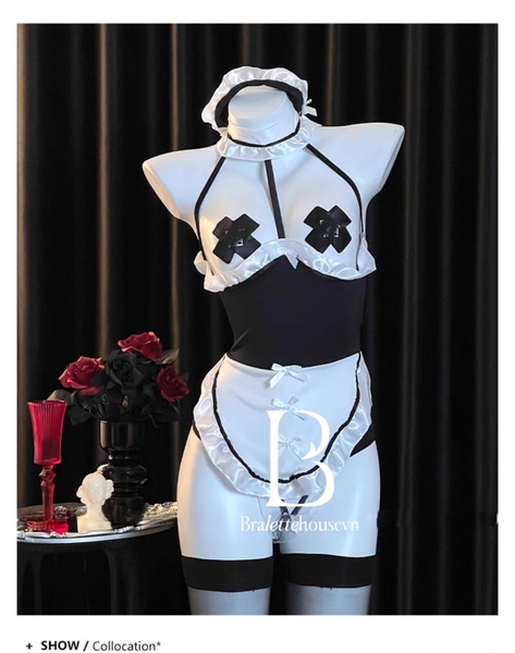 [KÈM PHỤ KIỆN] Set đồ cosplay hầu gái FuFu Maid S2520 (kèm dán ti) gợi cảm táo bạo quyến rũ Bralettehousevn