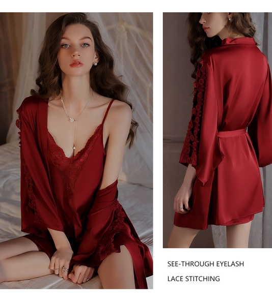 Choàng ngủ nữ satin Evelyn S2237 phối hoa nổi gợi cảm Bralettehousevn