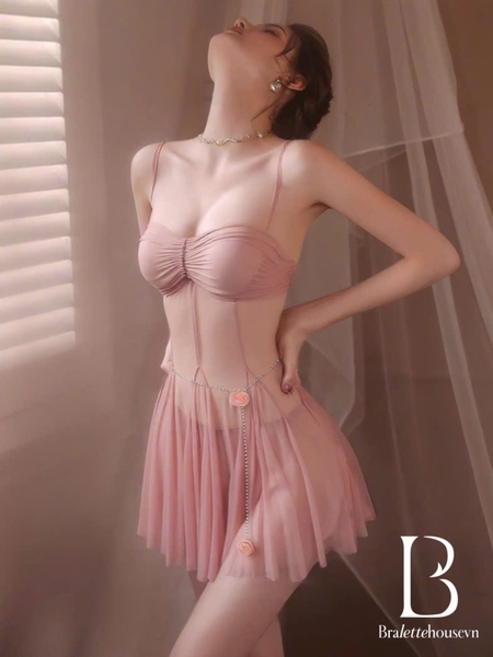 Đầm váy ngủ cut out Veil Dress S2625 xuyên thấu co giãn đính hoa form xoè tôn dáng Bralettehousevn
