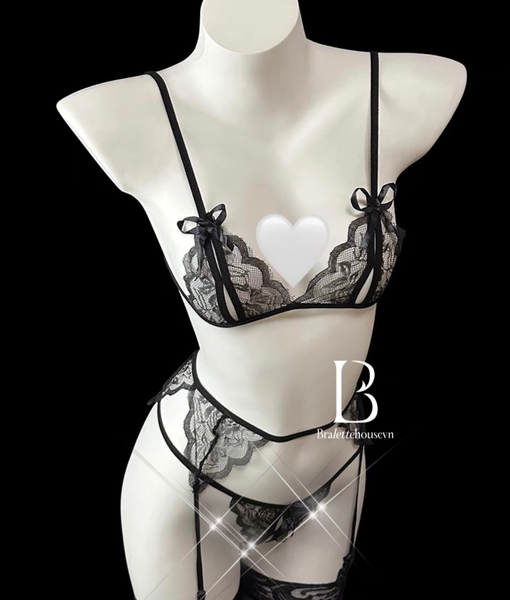 (Kèm kẹp vớ) Set đồ lót ren 3 món Erica Set S1962 gợi cảm cho nữ khoét đáy Bralettehousevn