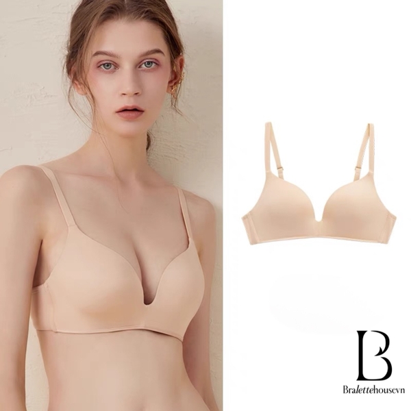S1639 Áo lót nữ dạng áo su mút mỏng không gọng không hằn viền bề mặt trơn dây mảnh Braletteshousevn