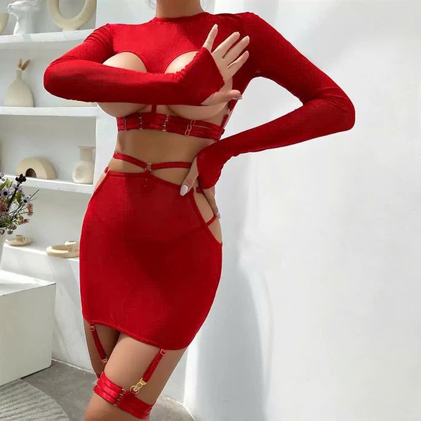 [TẶNG ĐAI ĐÙI] Bộ đồ Larisa Set (kém dán ti) S2433 siêu gợi cảm táo bạo nóng bỏng dáng đầm ôm sát cut out Bralettehousevn