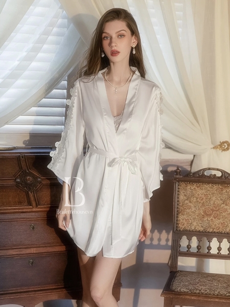 Choàng ngủ nữ satin Evelyn S2237 phối hoa nổi gợi cảm Bralettehousevn