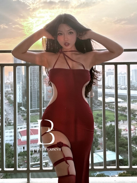 Bộ váy ôm kèm tất hoa hồng Lixi Set (kèm tất) siêu tôn dáng Bralettehousevn