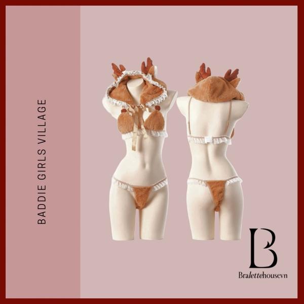 Bộ đồ hoá trang tuần lộc bông Caribou Set S2649 tặng nón mềm mại đáng yêu gợi cảm Bralettehousevn