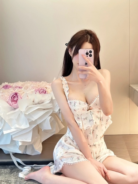 (Che tên - Hoả tốc) Bộ đồ ngủ tiểu thư 2 dây S2165 Rinko Set chất liệu satin cao cấp hoa nhí cho nữ Bralettehousevn