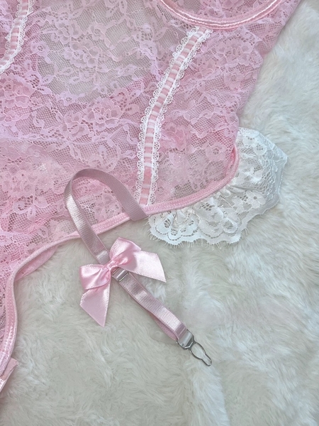 ( Tặng kèm vớ) Bộ đồ dáng corset Rosalin Bodysuit S2427 phối ren nơ phong cách Pháp nữ tính quyến rũ Bralettehousevn