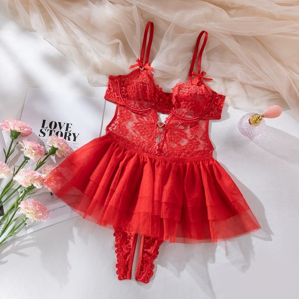 [Kèm tùng xoè] Bộ đồ liền thân ren Bob Bodysuit S2440 khoen tim 2-in-1 gợi cảm quyến rũ nữ tính Bralettehousevn