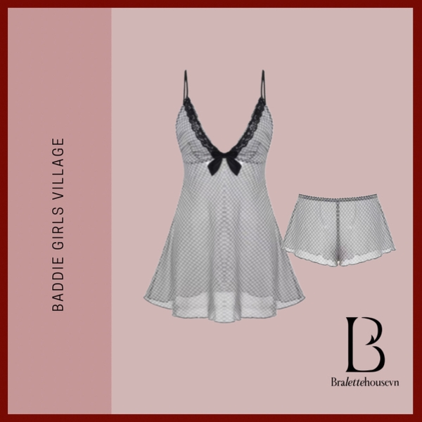 Váy ngủ voan caro Avalon Dress (kèm quần) S2601 tiểu thư nữ tính trẻ trung du lịch Bralettehousevn