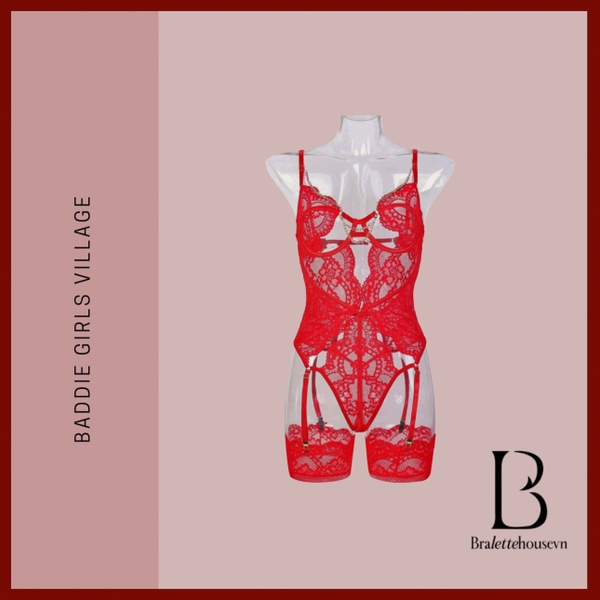 (Tặng kèm vớ) Bộ đồ liền thân ren Abigail bodysuit S2430 phối dây cut out gợi cảm quyến rũ gợi cảm Bralettehousevn