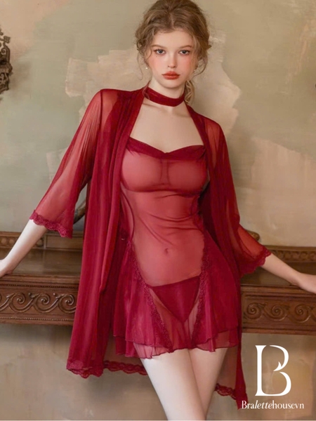 Đầm váy ngủ xuyên thấu Touchie Dress cổ đổ cánh tiên nữ tính gợi cảm quyến rũ Bralettehousevn