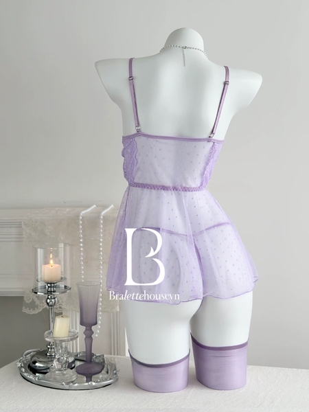 [KÈM QUẦN] Đầm váy ngủ nữ Bibi Dress S2523 xuyên thấu khoen đá cao cấp nữ tính gợi cảm Bralettehousevn