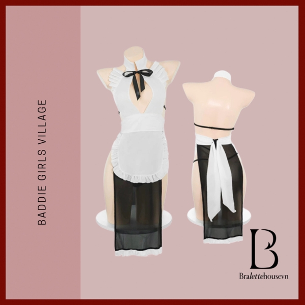 Bộ đồ hoá trang hầu gái Flirty Maid S2643 xẻ tà dài gợi cảm xuyên thấu kèm phụ kiện Bralettehousevn