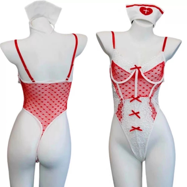 [KÈM CÀI] Bộ đồ Intimate Nurse Bodysuit S2393 cosplay y tá 2 trong 1 ren cao cấp xuyên thấu gợi cảm Bralettehousevn