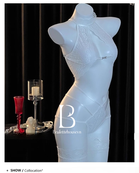 Bộ đồ liền thân ren Bomby Bodysuit S2608 kèm khoen lấp lánh phối dây gợi cảm táo bạo Bralettehousevn