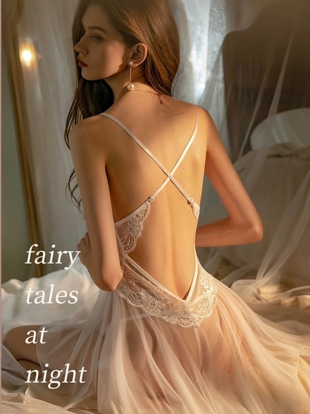 Đầm váy ngủ nữ gợi cảm Chang Dress S2594 xẻ tà cổ V sâu phối ren nữ tính gợi cảm Bralettehousevn