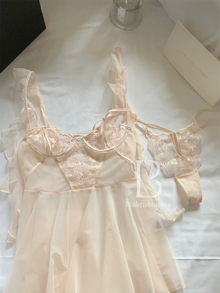 [Kèm quần] Đầm váy ngủ nữ cao cấp Sukiki Dress S2518 xuyên thấu dây rũ cánh tiên nữ tính cut out form xoè Bralettehousevn