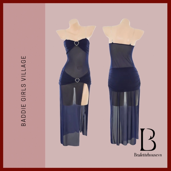 Đầm váy ngủ dài xuyên thấu Bold Dress S2645 phối khoen tim xẻ tà tôn dáng gợi cảm Bralettehousevn