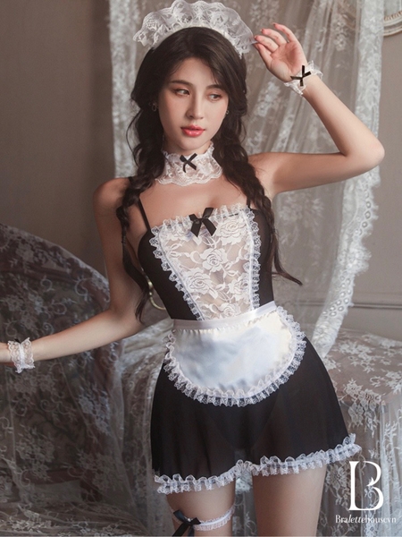 [TẶNG PHỤ KIỆN] Set cosplay nữ người hầu gái dạng váy ngắn xuyên thấu quyến rũ See thru maid S646 Braletteshousevn