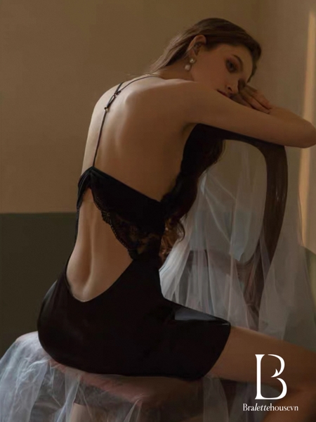 Đầm váy ngủ nữ satin Y back Lacy Dress phối ren cao cấp dây lưng siêu đẹp Bralettehousevn