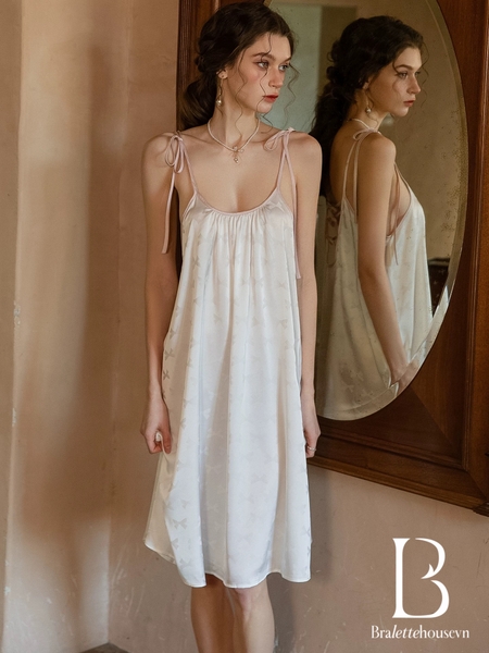 Váy ngủ satin cao cấp nữ Seli Dress S2561 mặc được 2 kiểu babydoll nữ tính thoải mái đính nơ cột dây Bralettehousevn