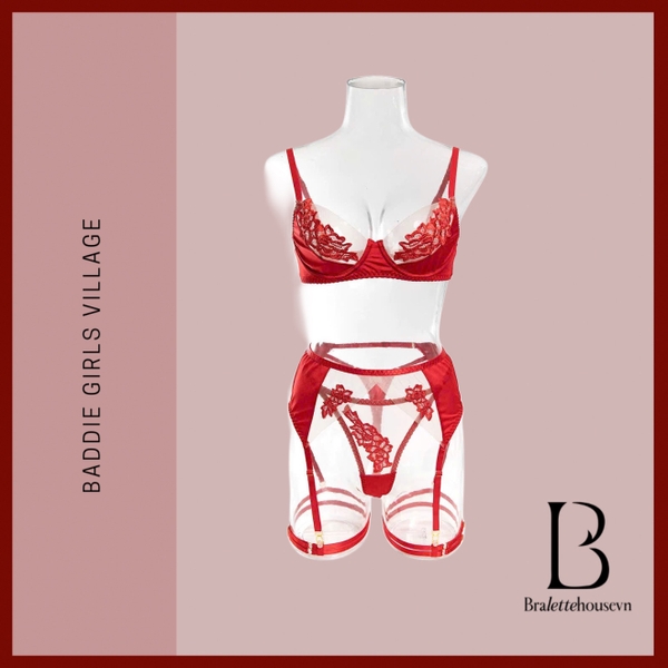 [TẶNG KÈM ĐAI] Bộ đồ lót 3 món lụa Recy Set S2685 phối voan thêu hoa nổi gợi cảm sang trọng quyến rũ Bralettehousevn