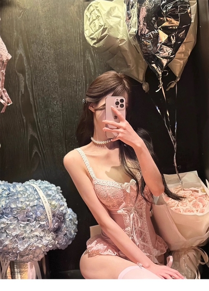 ( Tặng kèm vớ) Bộ đồ dáng corset Rosalin Bodysuit S2427 phối ren nơ phong cách Pháp nữ tính quyến rũ Bralettehousevn