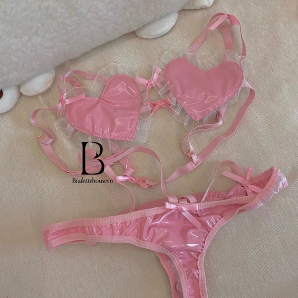 [CHE TÊN - HOẢ TỐC] Bộ đồ lót nữ trái tim S1869 HOLD MY HEART SET chất da PU kèm quần Bralettehousevn