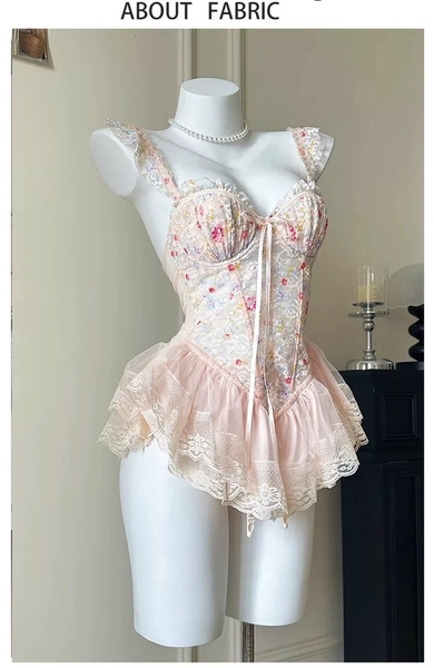 Đầm váy nữ Lux Corset S2439 phối hoa phong cách balletcore dáng corset có xương định hình phối bèo thiên thần tiểu thư nữ tính Bralettehousevn