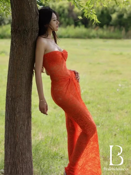 Đầm váy ren nữ Oran Dress S2530 xuyên thấu hot hit nhất mùa hè cúp ngang dáng dài siêu tôn dáng gợi cảm Bralettehousevn