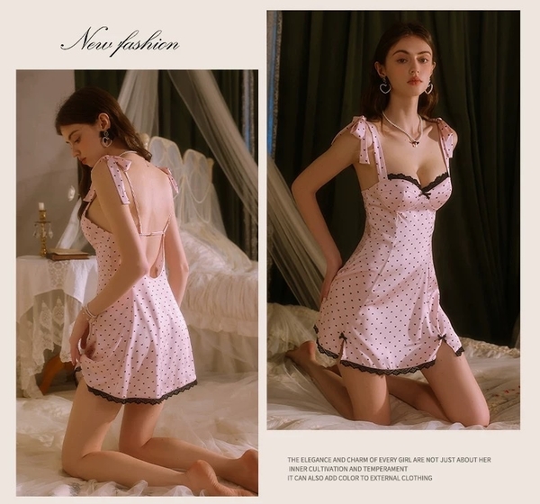 [HOT HIT] Đầm váy ngủ nữ satin cao cấp Uzui Dress S2490 chấm bi retro nữ tính hot nhất mùa hè có mút quyến rũ nữ tính Bralettehousevn