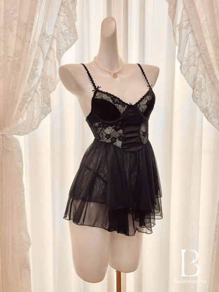 (Che tên - Hoả tốc) Váy ngủ tiểu thư 2 dây S2160 Muriel Dress chất liệu cao cấp voan phối satin cho nữ Bralettehousevn