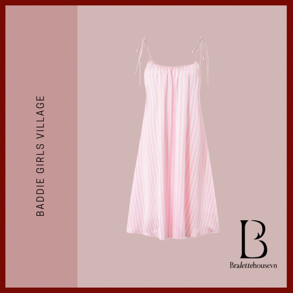 Váy ngủ satin cao cấp nữ Seli Dress S2561 mặc được 2 kiểu babydoll nữ tính thoải mái đính nơ cột dây Bralettehousevn