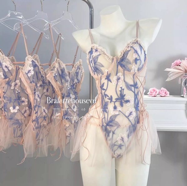 Bộ đồ liền thân phối voan xoè Balerina Bodysuit S2552 phối hoa ren nữ tính dịu dàng gợi cảm Bralettehousevn