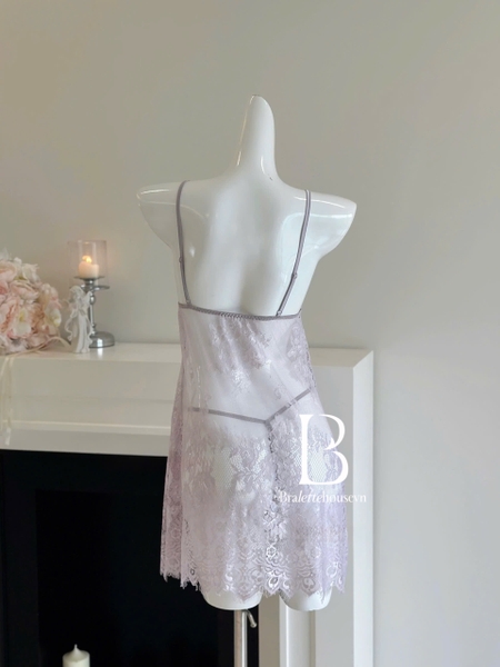 Đầm váy ngủ satin phối ren Wisteria Dress có mút sẵn xuyên thấu gợi cảm sang trọng nữ tính Bralettehousevn