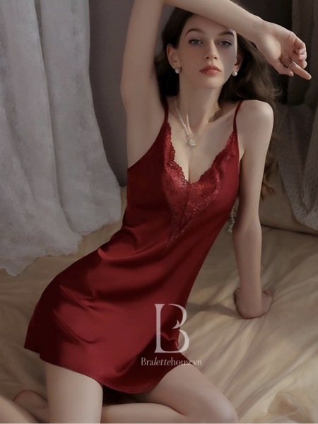 Choàng ngủ nữ satin Evelyn S2237 phối hoa nổi gợi cảm Bralettehousevn