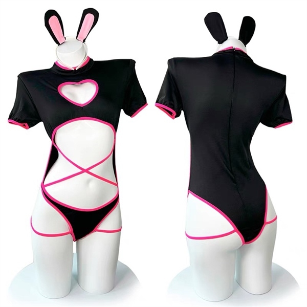 (🐻Che tên - Hoả tốc🐻) S1872 Bộ đồ liền thân bodysuit Lovely Bear màu đen hồng tặng kèm cài Bralettehousevn