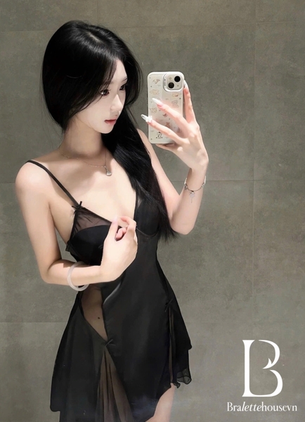 [CÓ MÚT ĐỆM] Đầm váy ngủ satin nữ Krixi Dress S2451 có gọng form xoè tiểu thư gợi cảm Bralettehousevn