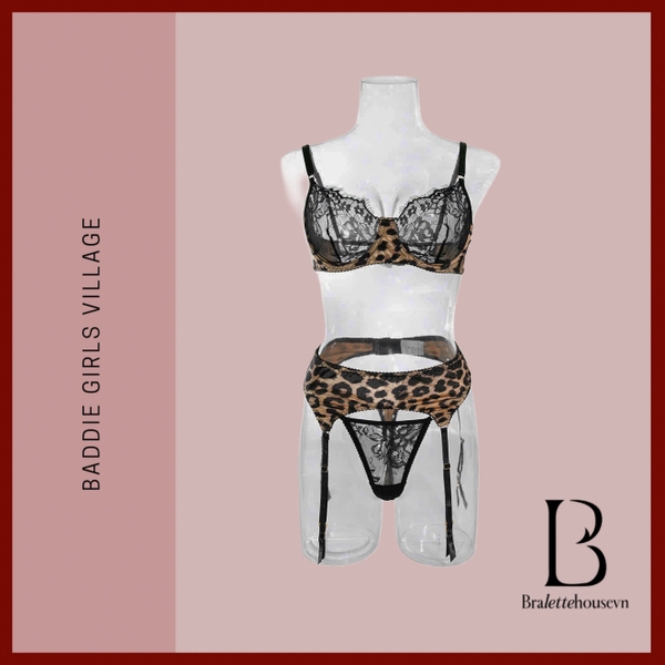 [TẶNG KÈM ĐAI] Bộ đồ lót ren Belie Set S2684 phối beo và quần dây gợi cảm quyến rũ Bralettehousevn