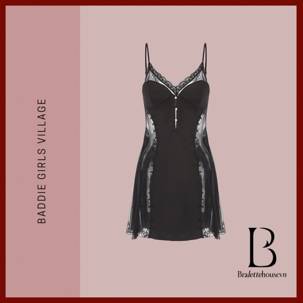 Đầm váy ngủ nữ có mút sẵn Carmen Dress S2559 phối choàng Pollen S2548 satin phối ren xoè nhẹ nữ tính khoét lưng ong gợi cảm Bralettehousevn