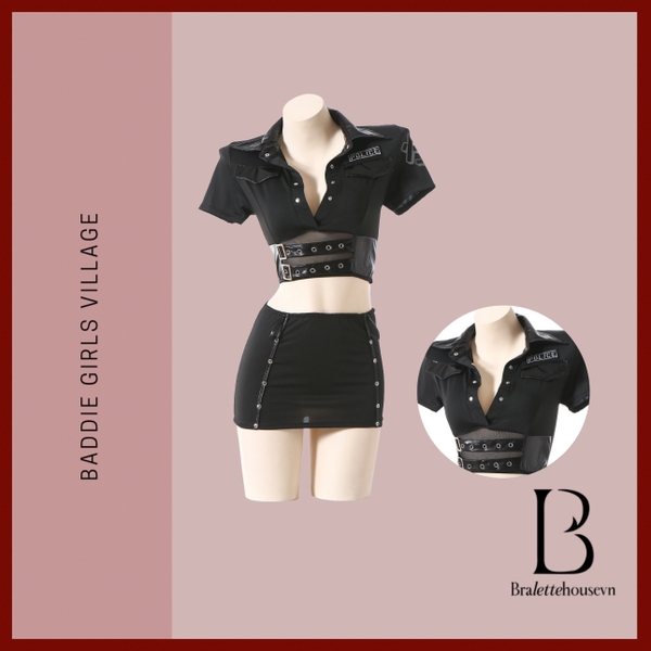 (Kèm vớ) Bộ đồ cosplay cảnh sát Justice Police Set S2532 gợi cảm tôn dáng chân váy ôm sát Bralettehousevn