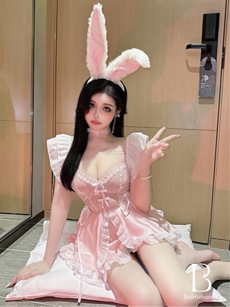 [Che tên - ko kèm cài] S2137 Tommie Set cosplay hoá trang đầm tầng tiểu thư thỏ hồng đáng yêu kín đáo Bralettehousevn